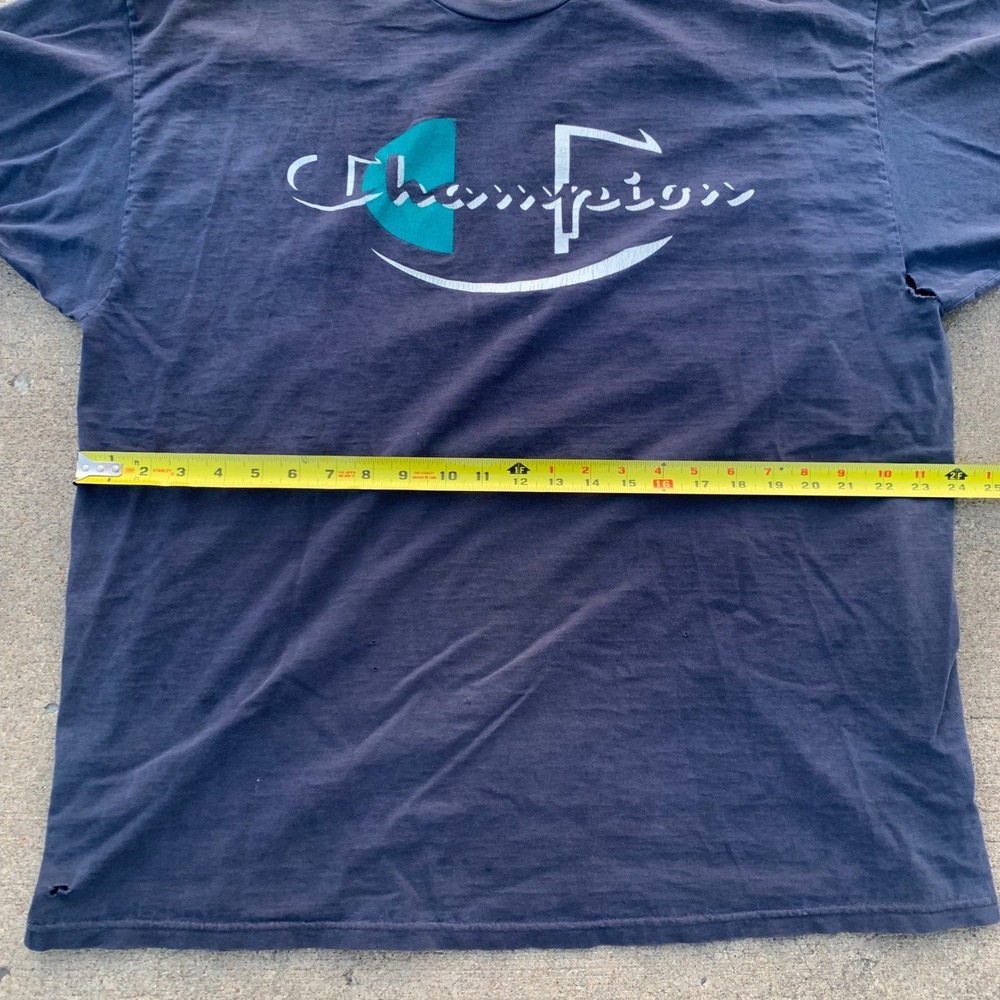 Vintage Champion Distressed Graphic T-Shirt XXL Blue 90s Streetwear Cotton Tee - Picture 8 of 10